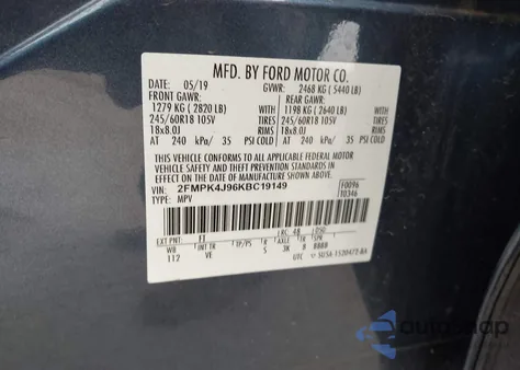 2019 Ford Edge Sel from USA, damaged, VIN 2FMPK4J96KBC19149